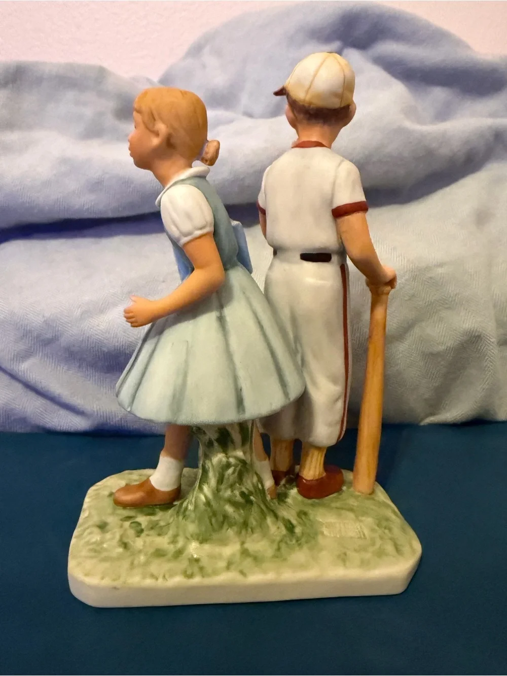Gorham Porcelain Figurine Inspired by Norman Rockwell in Cream and Blue